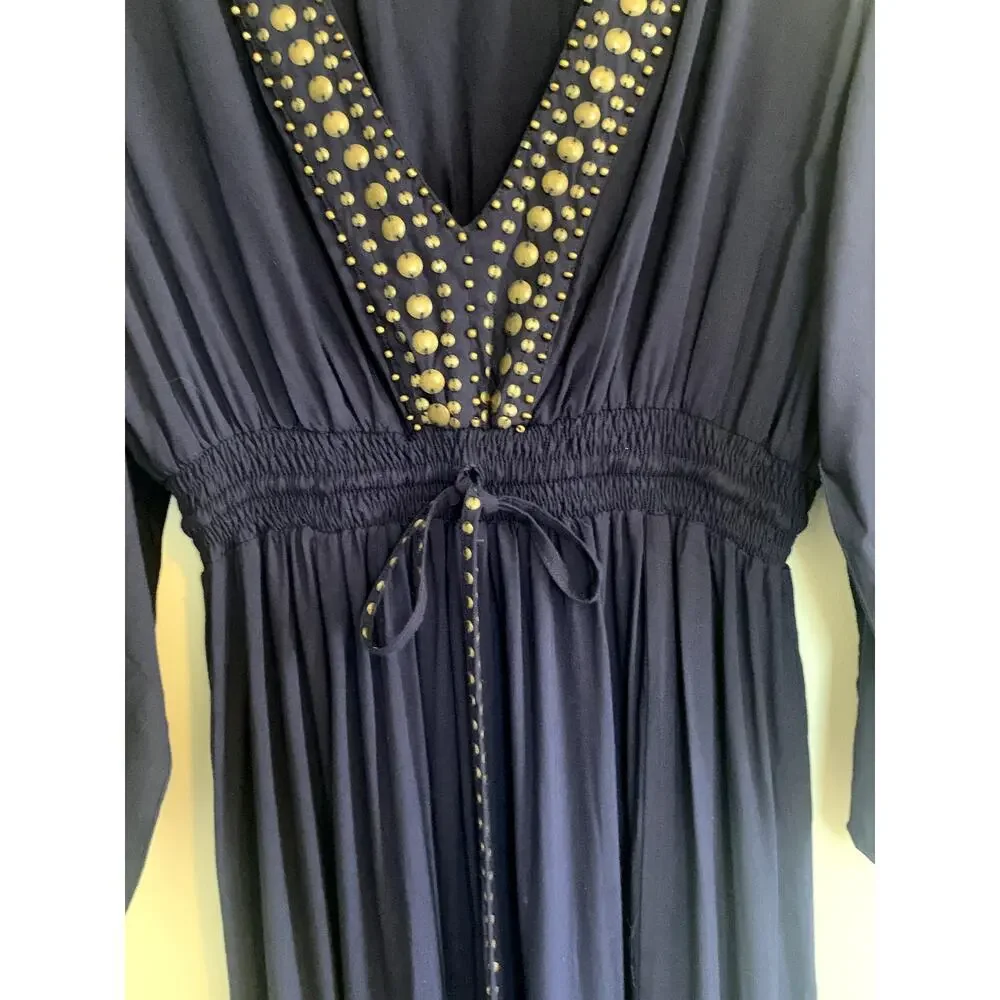 Back From Bali Blue V Neck with Embellishments Maxi Dress Short Sleeves Small - Picture 10 of 13